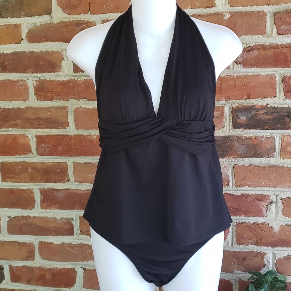 Ralph Lauren Black 2 pc Open Tie Back Swimsuit 10